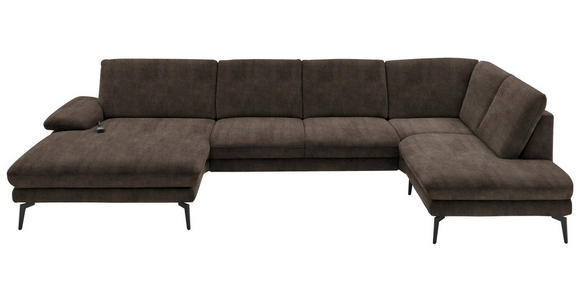 WOHNLANDSCHAFT  in Velours Dunkelbraun  - Dunkelbraun/Schwarz, Design, Textil/Metall (180/344/208cm) - Dieter Knoll