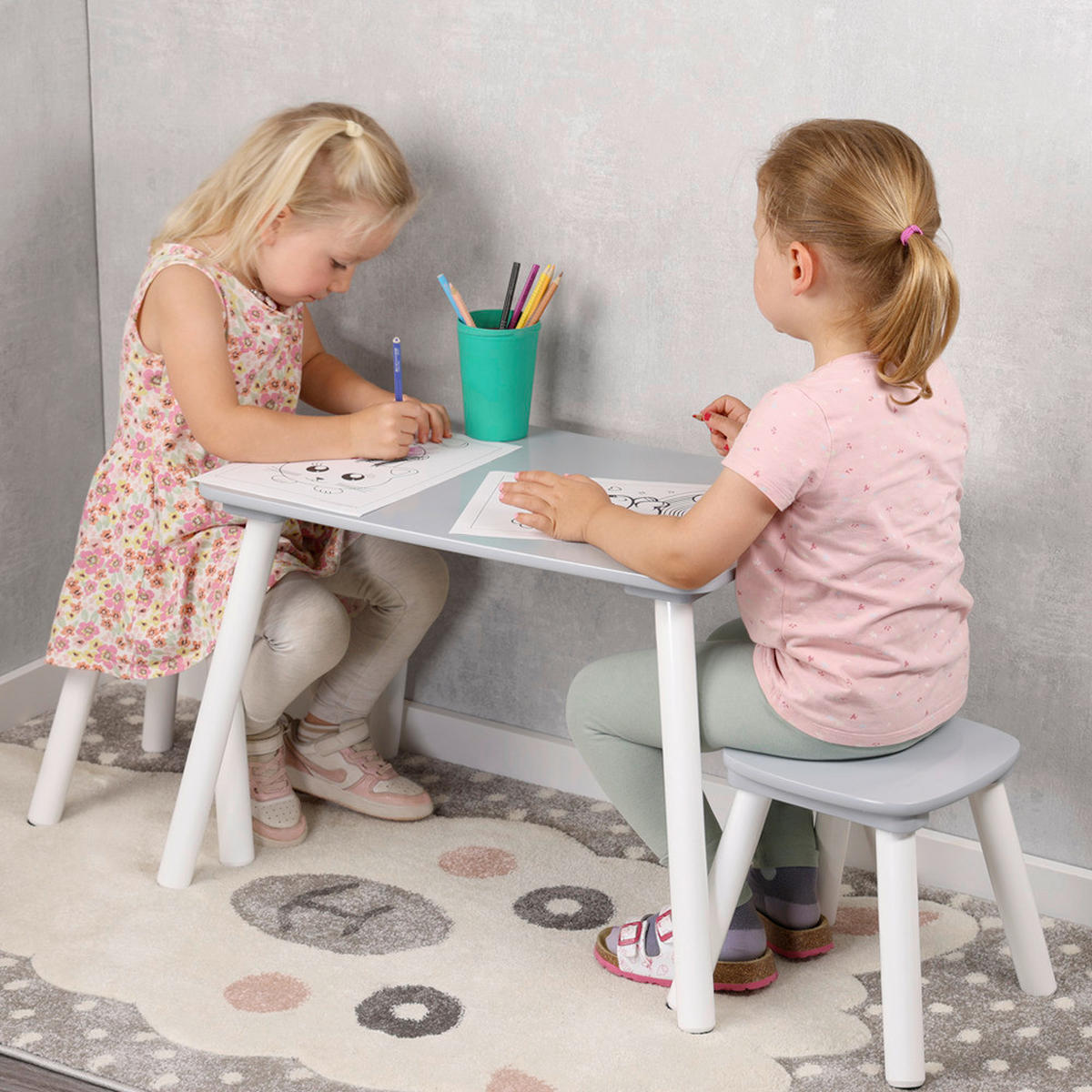 KINDERSITZGRUPPE Weiß, Hellgrau  - Hellgrau/Weiß, Basics, Holz/Holzwerkstoff (38/43.5/58cm) - Kesper