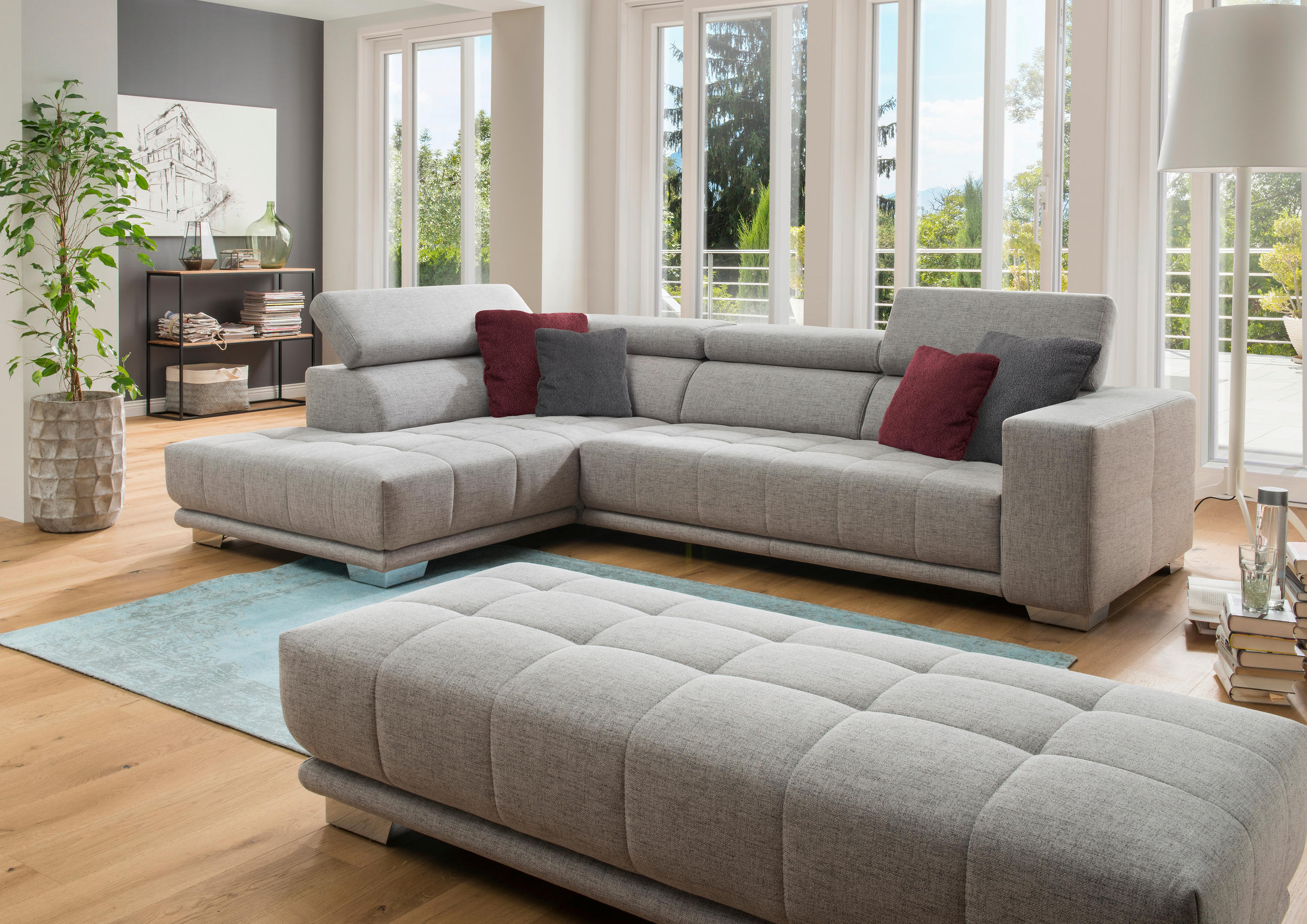 ECKSOFA Hellgrau Chenille  - Chromfarben/Hellgrau, Design, Textil (207/301cm) - Xora