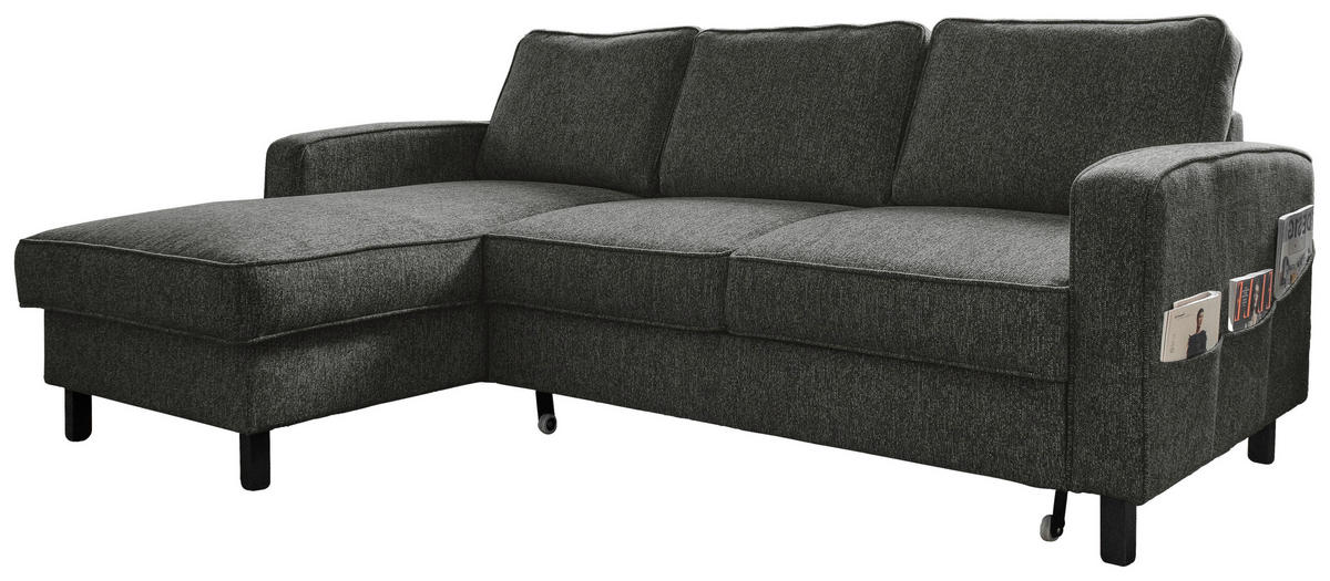 ECKSOFA in Struktur Dunkelgrau  - Dunkelgrau/Schwarz, Holz/Textil (148/228cm) - MID.YOU