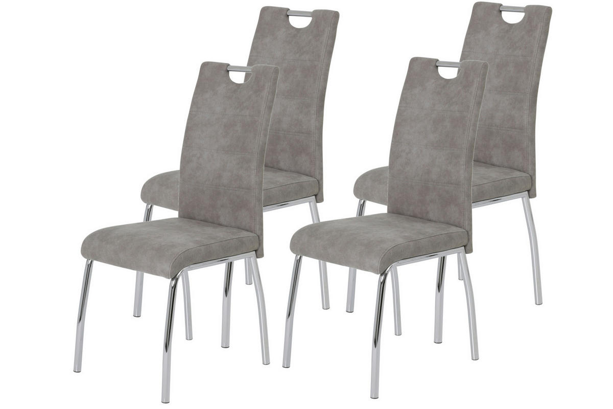 STUHL-SET 4 Stück  in Stahl Mikrofaser Metall, Textil  - Chromfarben/Grau, MODERN, Textil/Metall (44/98/61cm) - MID.YOU