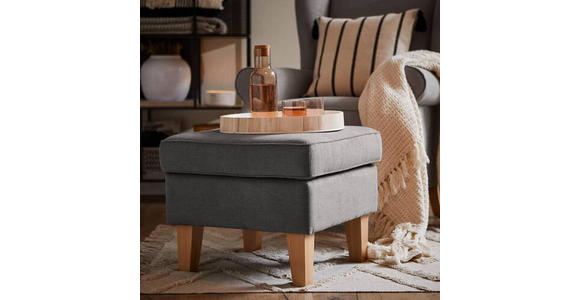 HOCKER in Textil Dunkelgrau  - Eichefarben/Dunkelgrau, Design, Holz/Textil (55/44/55cm) - Carryhome