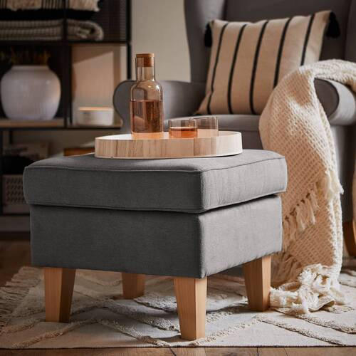 HOCKER in Textil Dunkelgrau  - Eichefarben/Dunkelgrau, Design, Holz/Textil (55/44/55cm) - MID.YOU