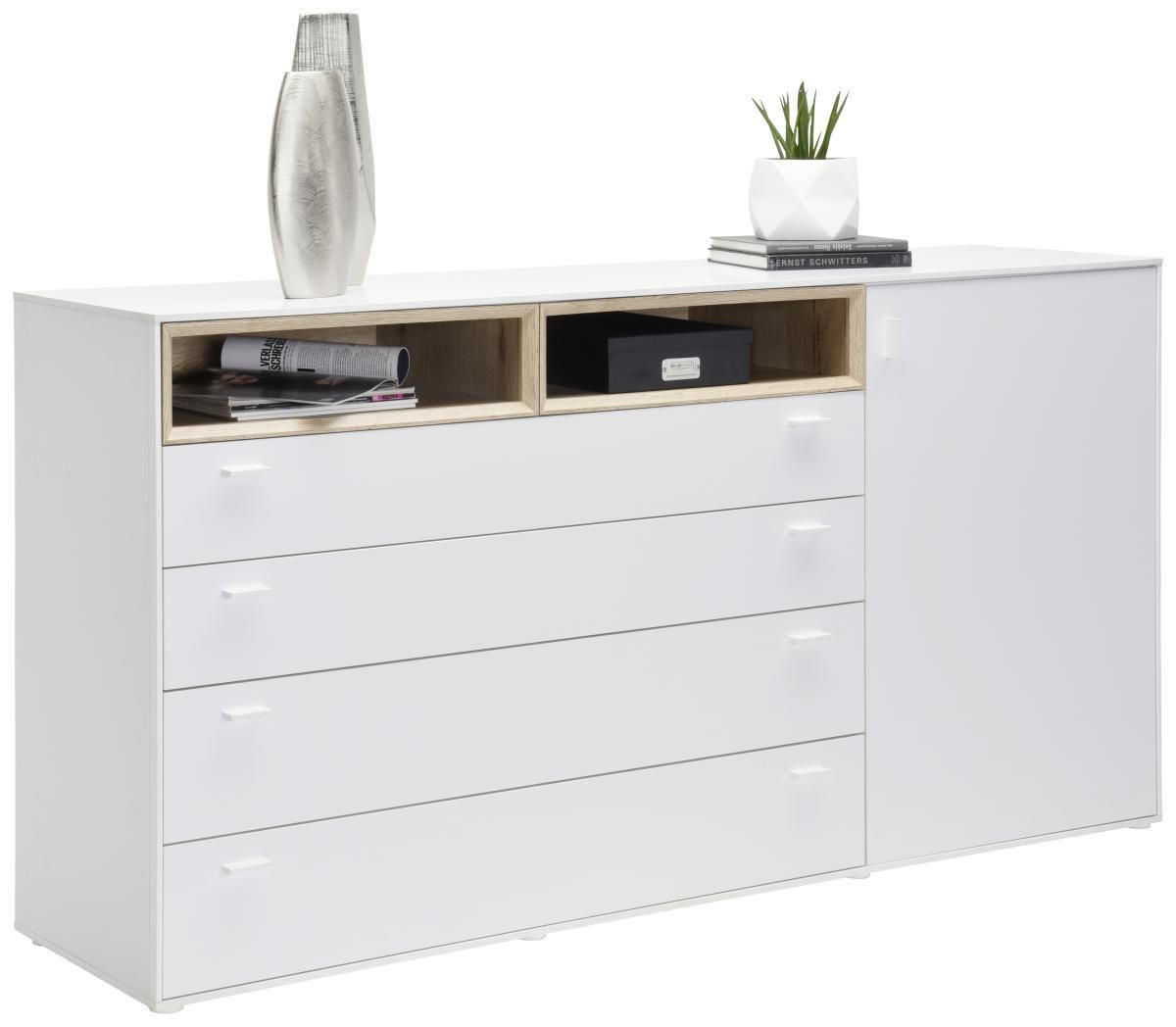 KOMODA   180,4/92,8/43 cm   bijela, boje hrasta  - bijela/boje hrasta, Design, drvni materijal (180,4/92,8/43cm) - Hom`in