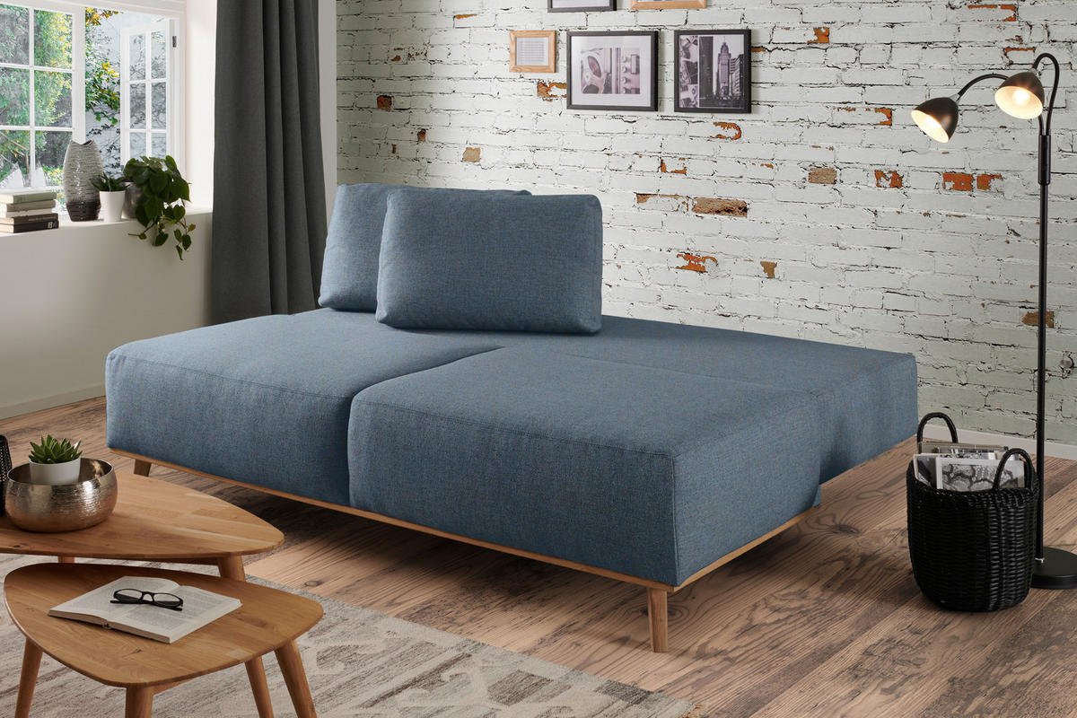 BOXSPRINGSOFA Blau, Grau  - Blau/Grau, Design, Holz/Textil (203/97/107cm) - Dieter Knoll