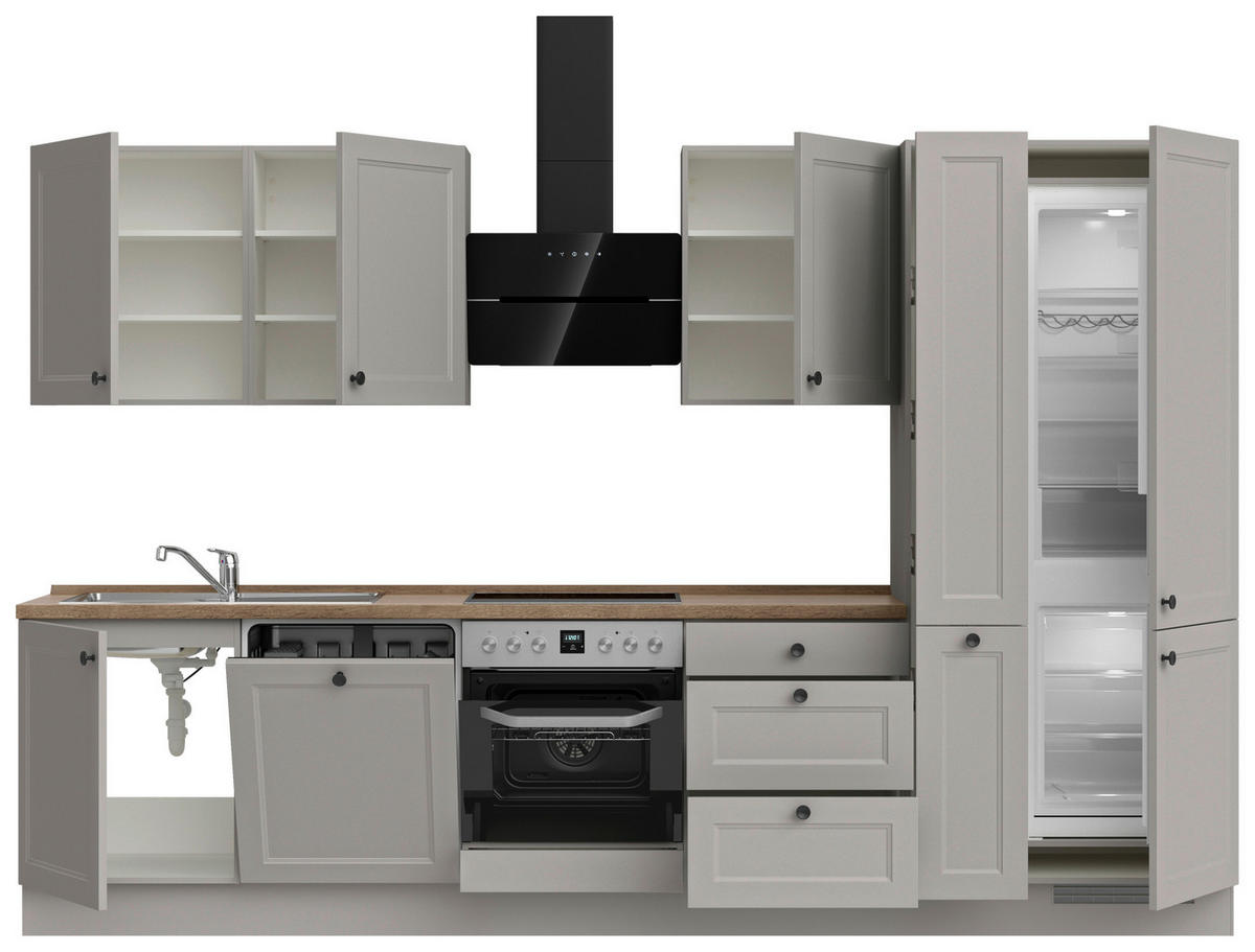 KÜCHENLEERBLOCK 330 cm   in Grau, Eiche dunkel  - Eiche dunkel/Schwarz, MODERN, Holzwerkstoff/Metall (330cm) - Nobilia