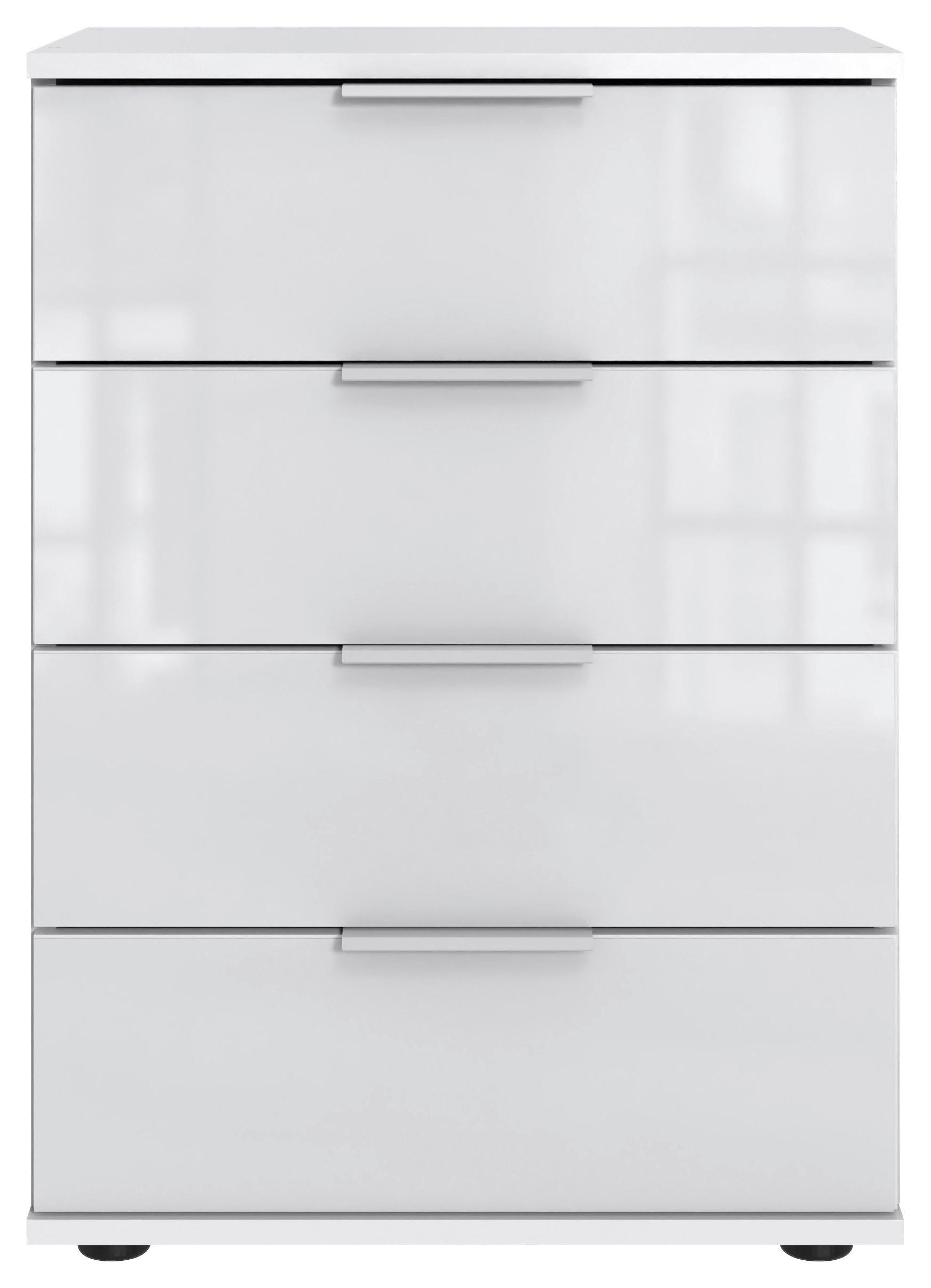 NACHTSCHRANK 52/74/38 cm, Weiß,  - Silberfarben/Schwarz, KONVENTIONELL, Glas/Holzwerkstoff (52/74/38cm) - Boxxx