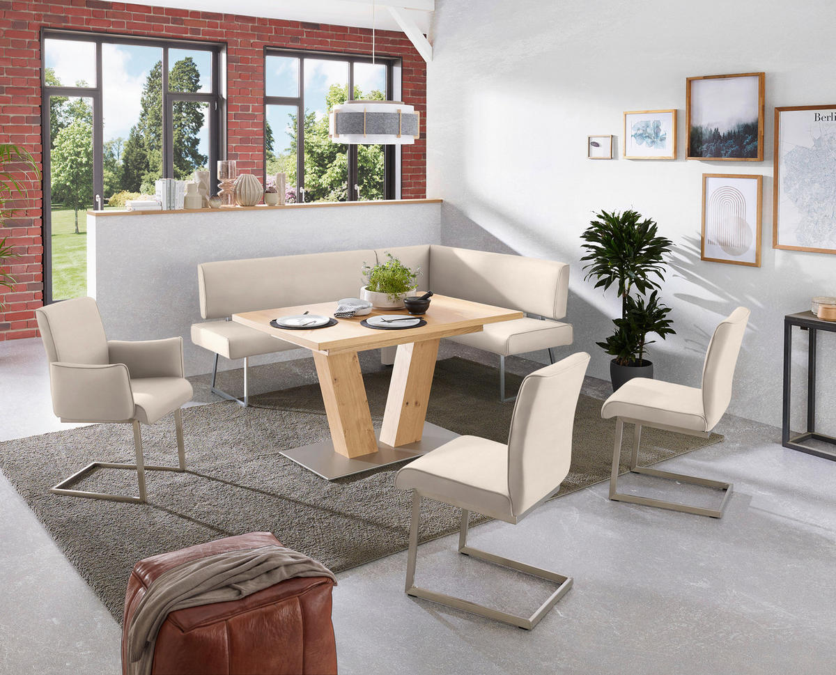 ECKBANK 219/160 cm  in Creme, Edelstahlfarben  - Edelstahlfarben/Creme, Design, Textil/Metall (219/160cm) - Dieter Knoll
