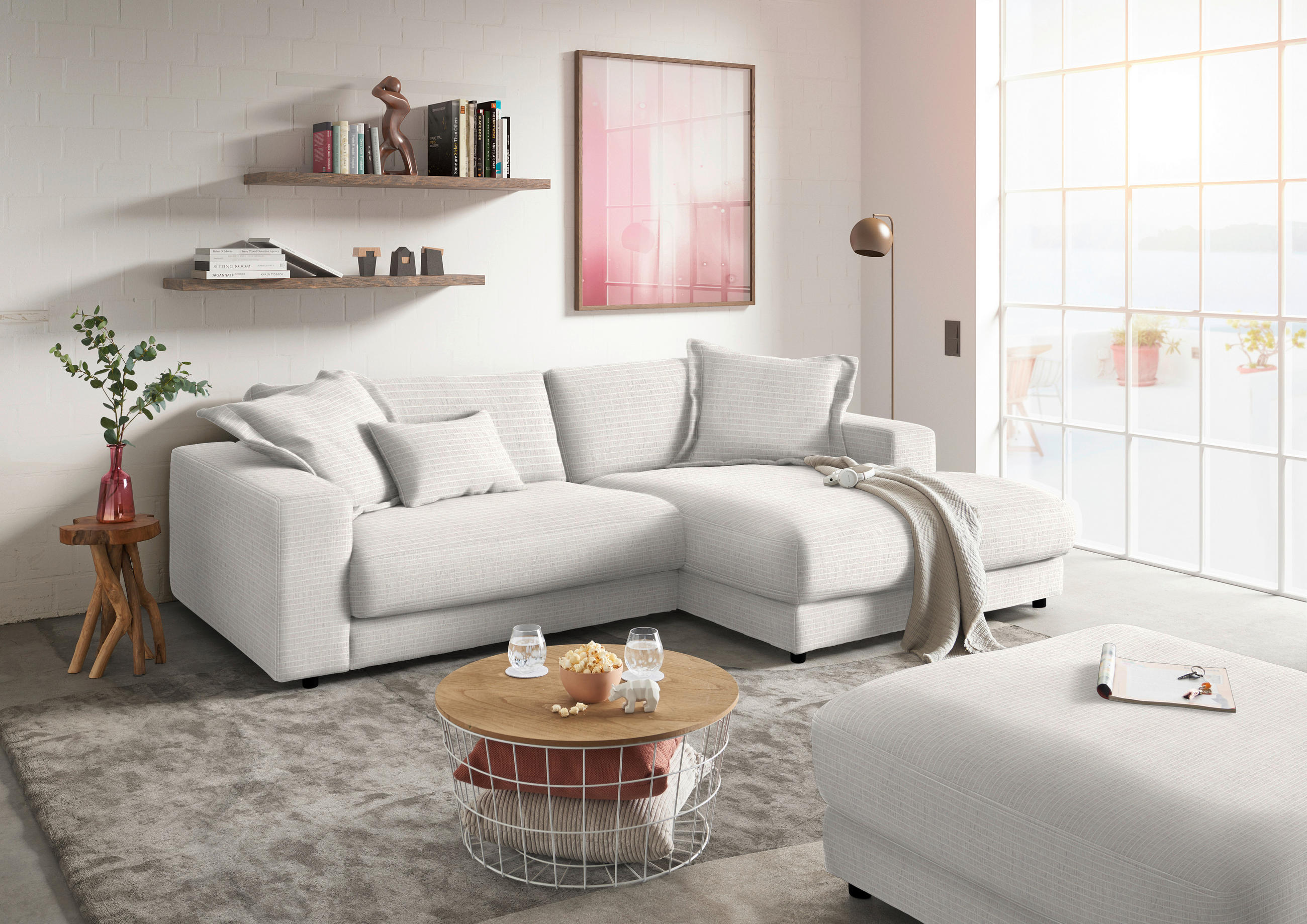 HOCKER in Textil Creme  - Creme/Schwarz, Design, Kunststoff/Textil (100/86/100cm) - Lomoco
