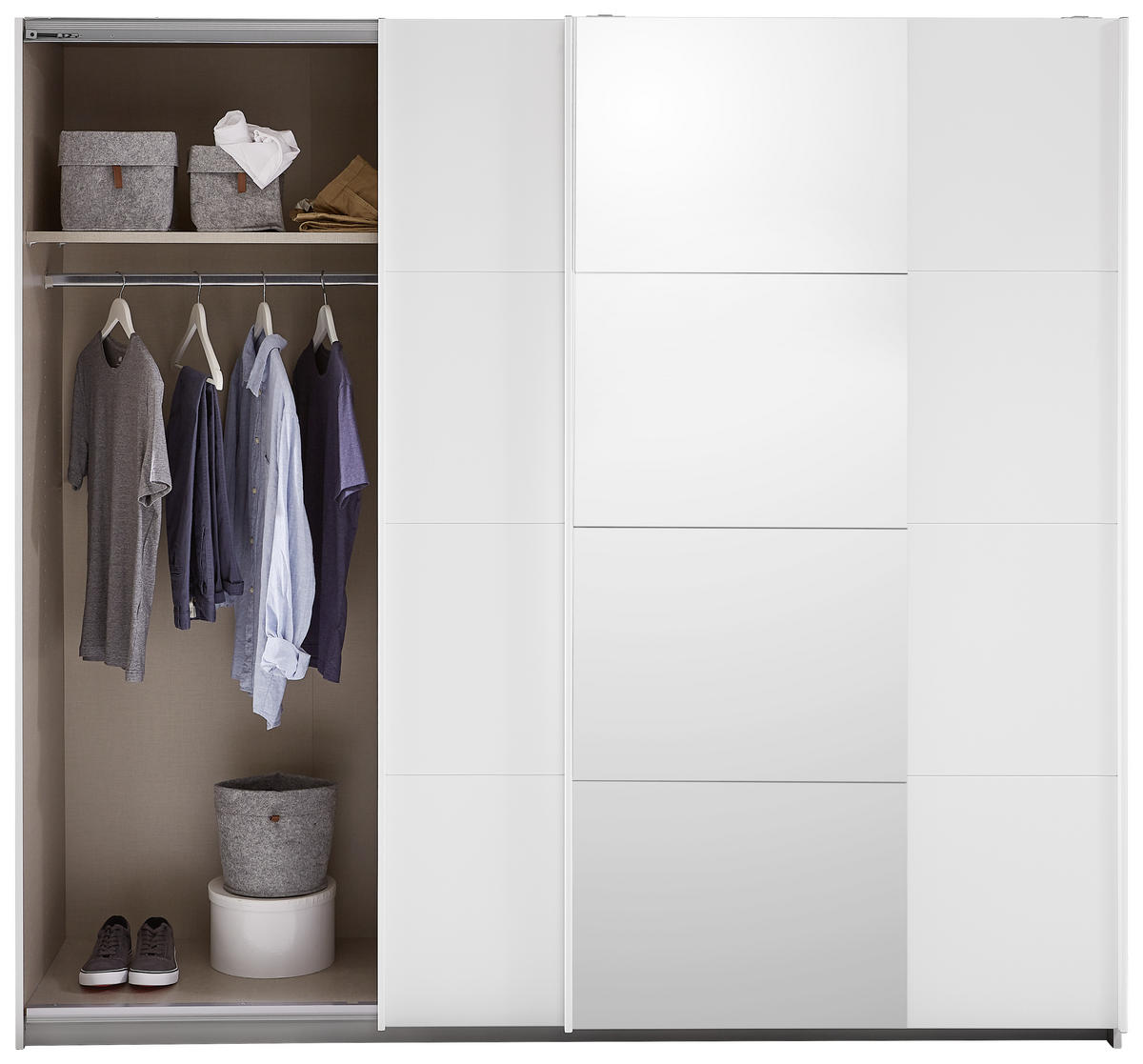 SCHWEBETÜRENSCHRANK in Weiss  - Weiss/Alufarben, Konventionell, Glas/Holzwerkstoff (226/210/62cm) - Ti'me