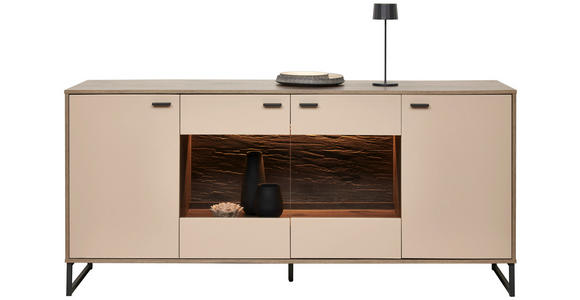 SIDEBOARD Eichefarben, Hellgrau Einlegeböden  - Eichefarben/Anthrazit, MODERN, Glas/Holzwerkstoff (184/85/44cm) - Carryhome