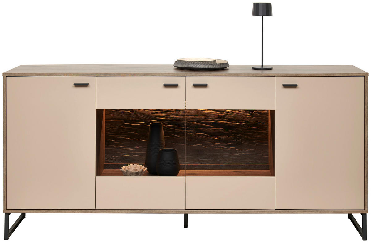 SIDEBOARD  in 184/85/44 cm  - Eichefarben/Anthrazit, MODERN, Glas/Holzwerkstoff (184/85/44cm) - Hom`in