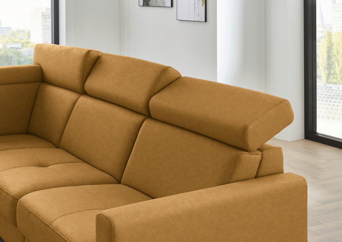 ECKSOFA Flachgewebe Currygelb  - Currygelb/Schwarz, Konventionell, Textil/Metall (214/276cm) - Beldomo System