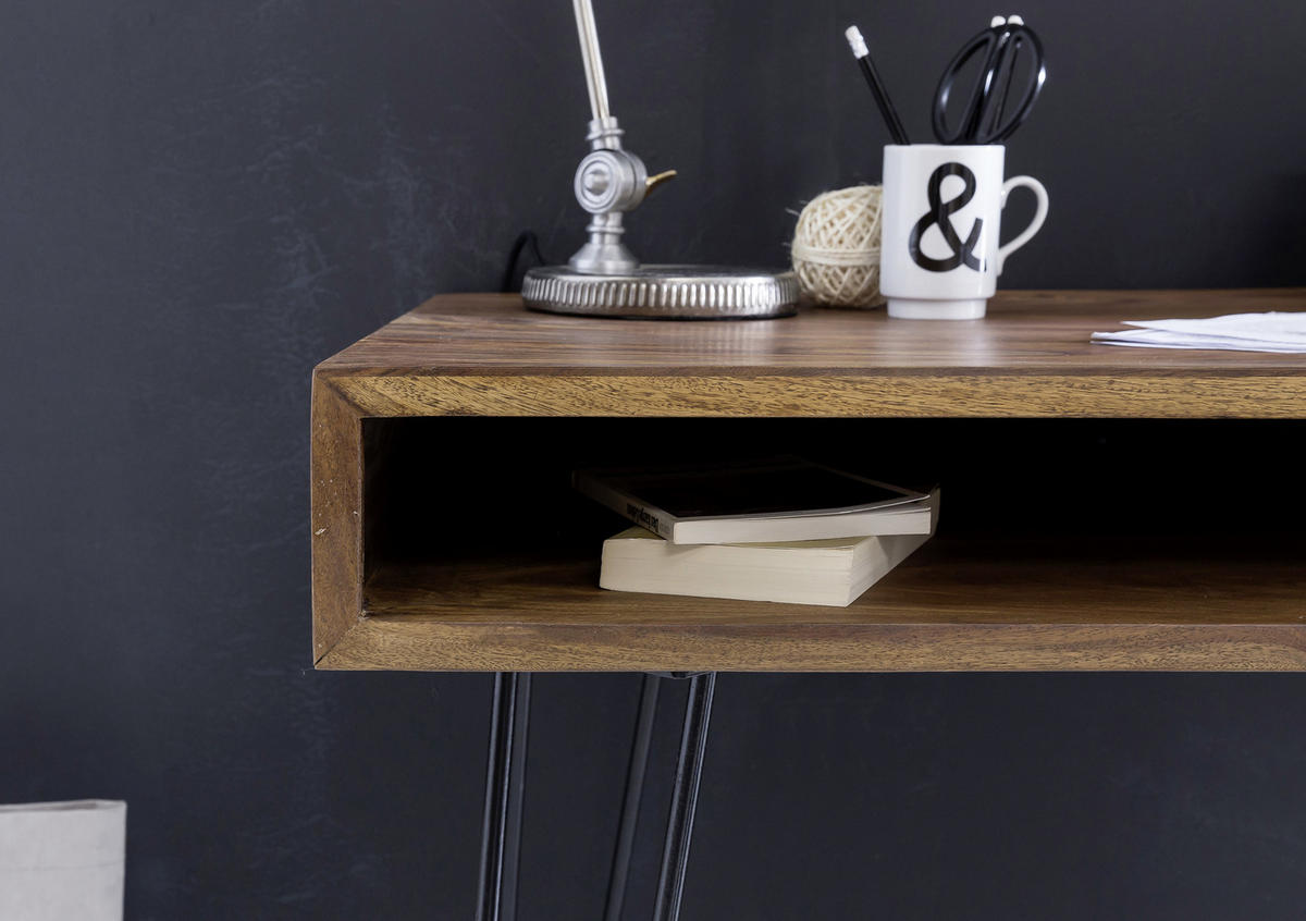 SCHREIBTISCH 110/60/76 cm  in Sheeshamfarben  - Sheeshamfarben/Schwarz, Design, Holz/Metall (110/60/76cm) - MID.YOU