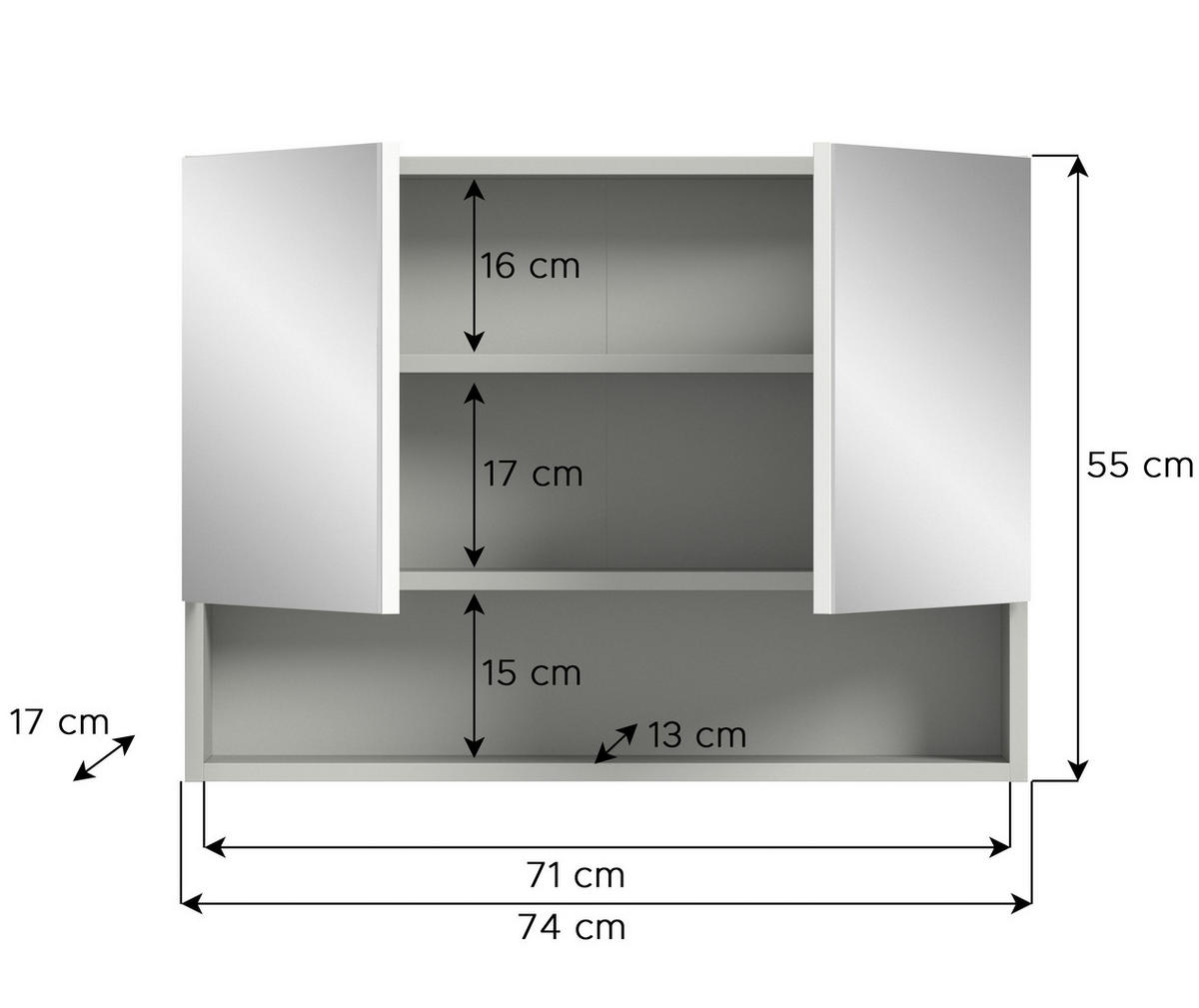 OMARA Z OGLEDALOM 74/55/17 cm  - siva/bela, Moderno, leseni material (74/55/17cm) - MID.YOU