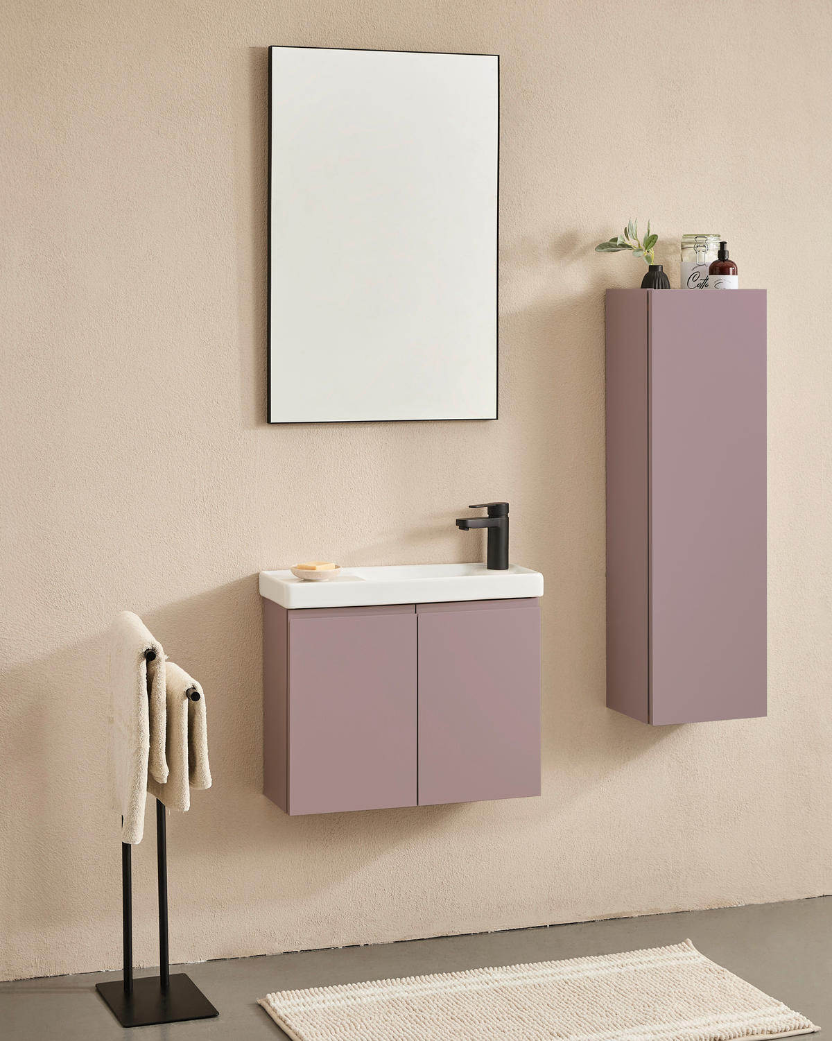 BADEZIMMER 3-teilig  in  - Weiß Hochglanz/Rosa, MODERN, Keramik/Holzwerkstoff (60/140/22cm) - MID.YOU