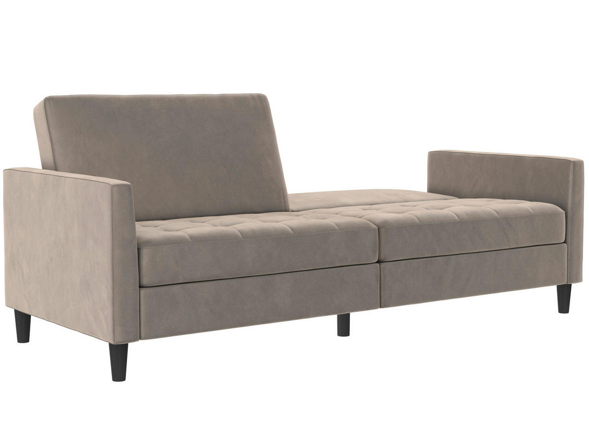 SCHLAFSOFA Velours Taupe  - Taupe/Schwarz, Basics, Kunststoff/Textil (207/86/86cm) - Livetastic