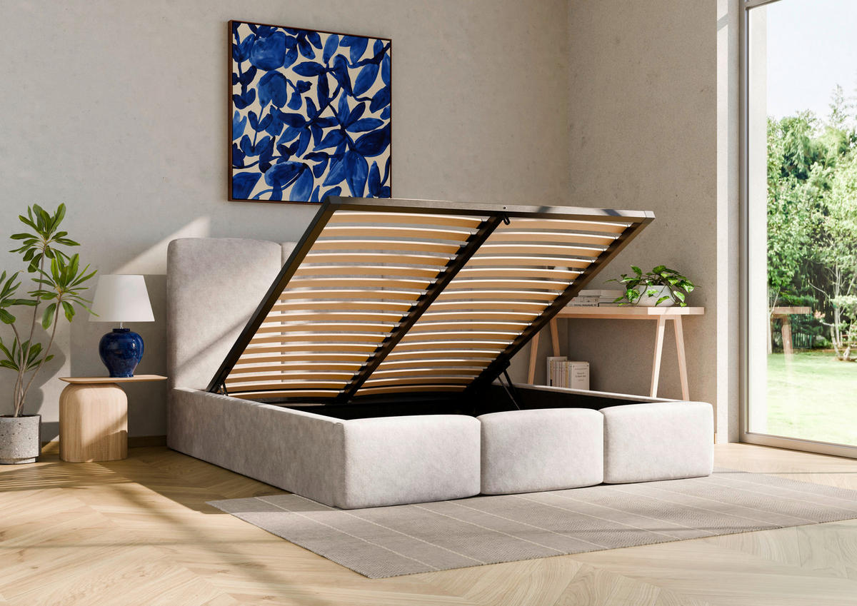 POLSTERBETT Bettkasten, Lattenrost 180/200 cm  in Hellgrau  - Hellgrau/Schwarz, Design, Holz/Textil (180/200cm) - Boxxx