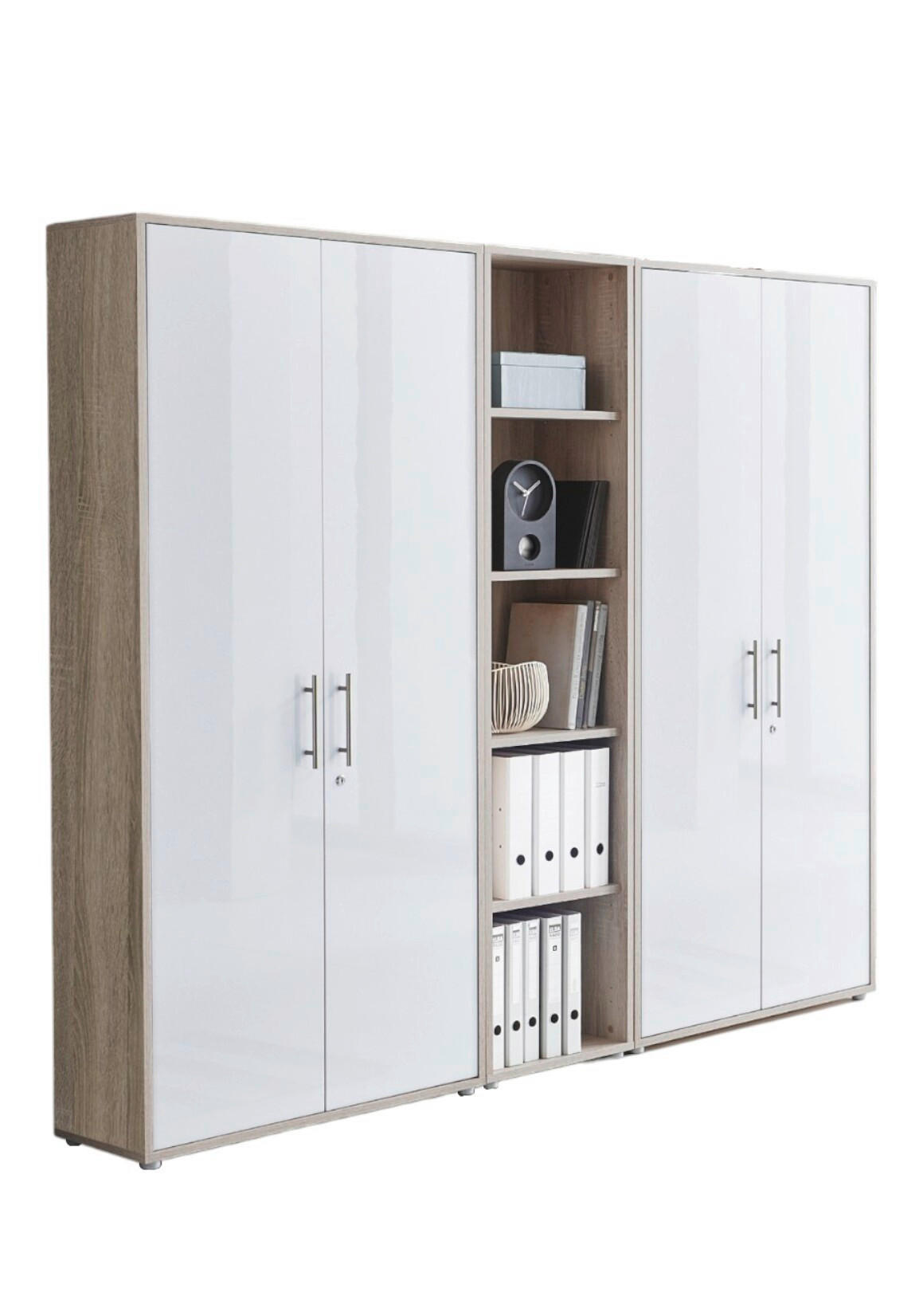 AKTENSCHRANK Sonoma Eiche, Weiß Hochglanz  - Weiß Hochglanz/Sonoma Eiche, MODERN, Holzwerkstoff (212,9/185,6/33cm) - MID.YOU