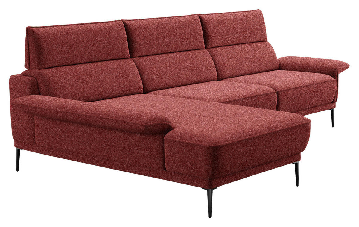 ECKSOFA in Bouclé Rot  - Rot/Schwarz, Modern, Textil/Metall (186/330cm) - Johann Jakob
