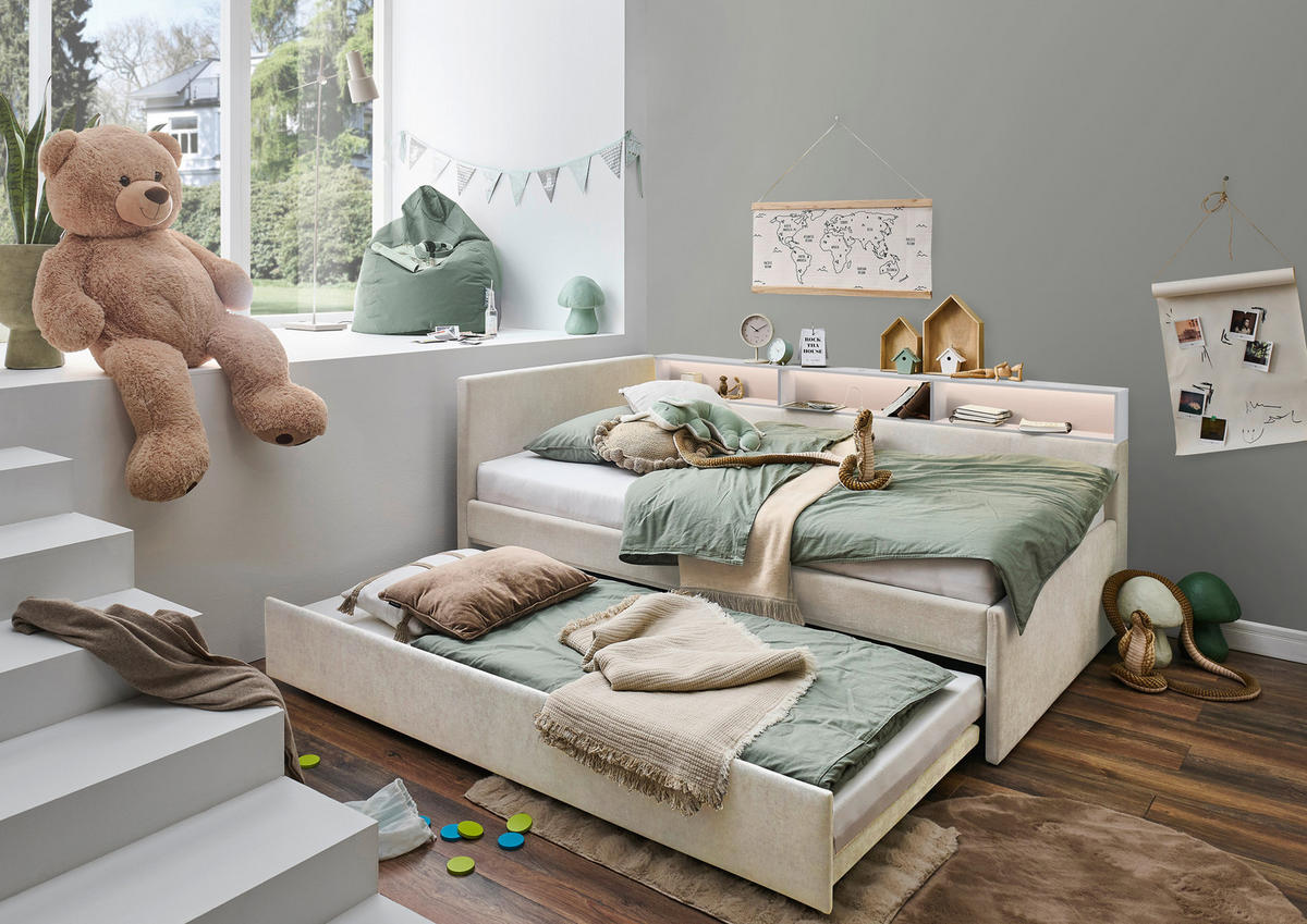 AUSZIEHBETT 90/200 cm,  in Beige, Matratze, Lattenrost  - Beige, MODERN, Holz/Holzwerkstoff (90/200cm) - Stylife