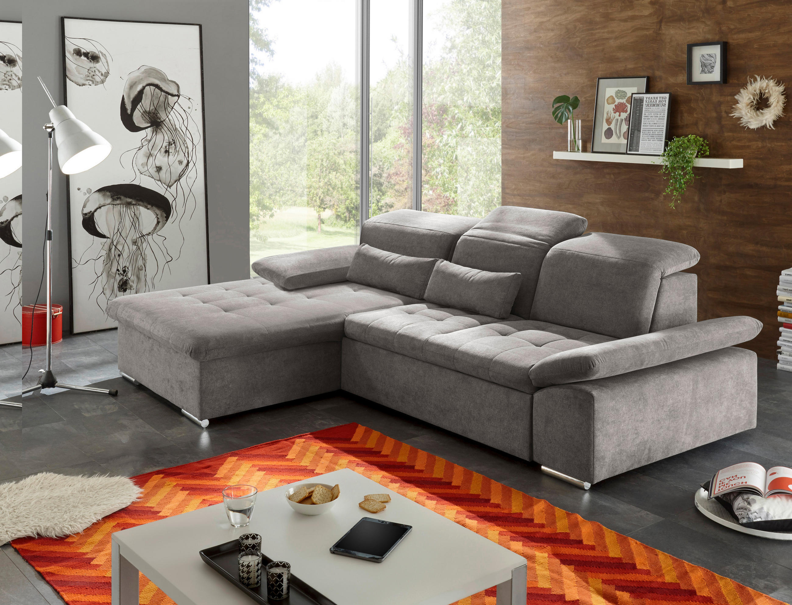 ECKSOFA Schlammfarben Mikrovelours  - Schlammfarben/Silberfarben, KONVENTIONELL, Kunststoff/Textil (188/276cm) - MID.YOU
