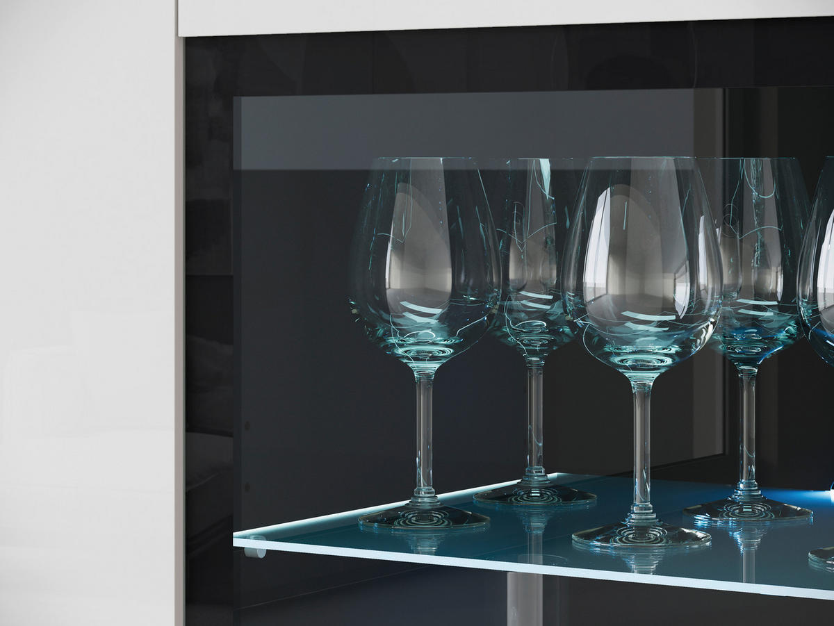 HIGHBOARD Vera  in 120/103,3/39,5 cm  - Weiss Hochglanz/Anthrazit, Trend, Glas/Holzwerkstoff (120/103,3/39,5cm) - P & B