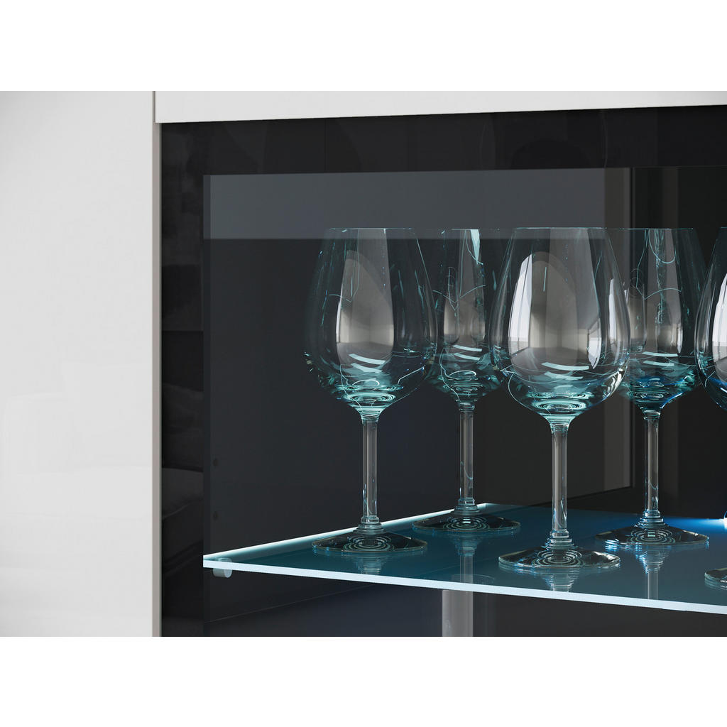 Thumbnail - P & B Highboard Vera, Anthrazit, Weiß Hochglanz, Kunststoff, 9 Fächer, 120x103.3x39.5 cm, Fsc, stehend, Beleuchtung, Woh...