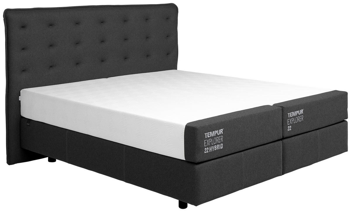 BOXSPRINGBETT 180/200 cm  in Dunkelgrau  - Dunkelgrau/Schwarz, Konventionell, Textil (180/200cm) - Tempur
