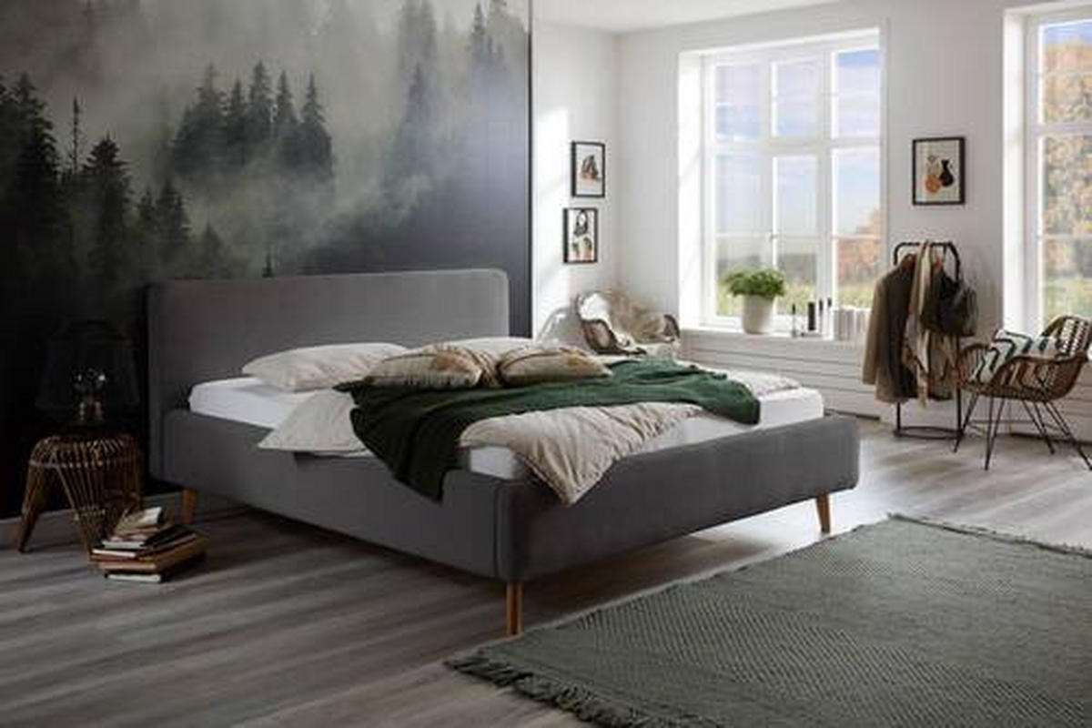 POLSTERBETT 140/200 cm  in Grau  - Eichefarben/Grau, Design, Holz/Textil (140/200cm) - Xora