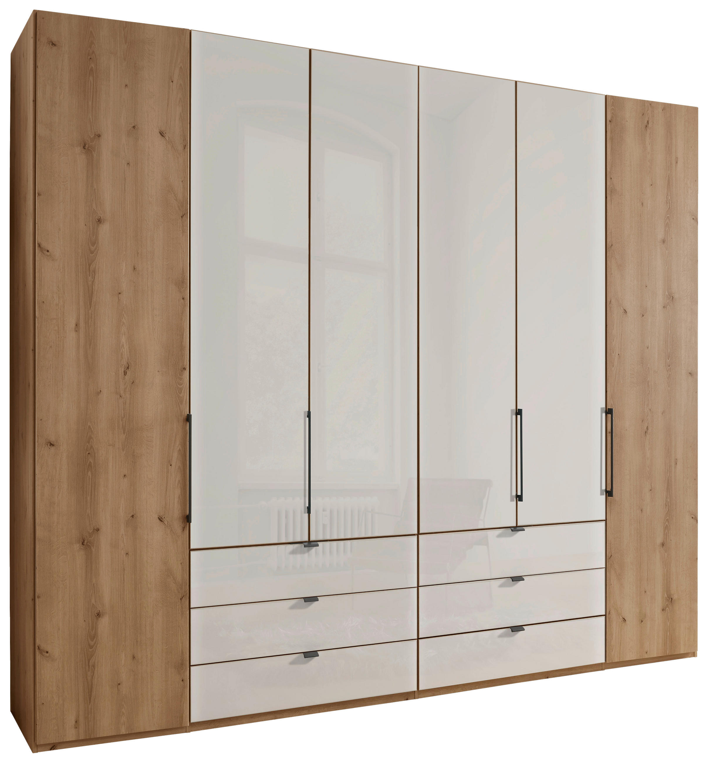 FALTTÜRENSCHRANK  in Champagner, Eiche Bianco  - Schieferfarben/Eiche Bianco, KONVENTIONELL, Glas/Holzwerkstoff (250/216/58cm) - Dieter Knoll