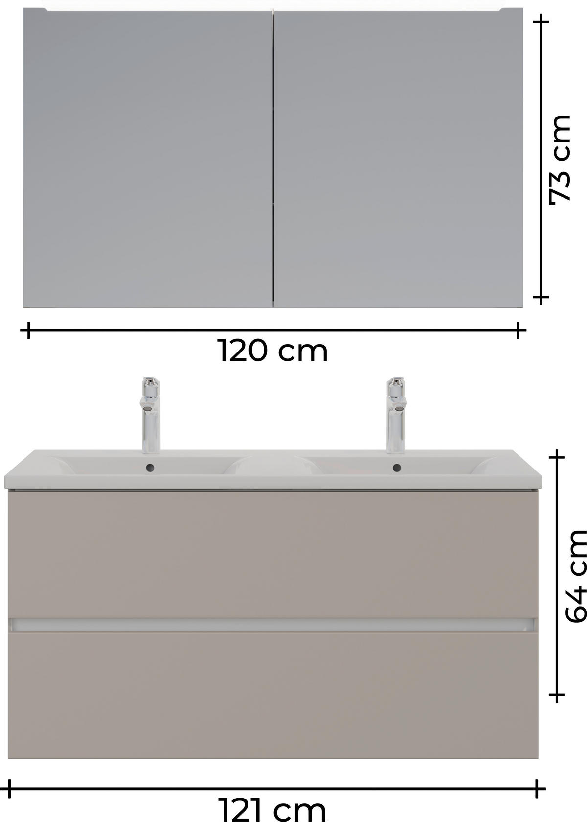 BADEZIMMER 3-teilig  in 121 cm  - Beigebraun/Weiß, MODERN, Glas/Keramik (121cm) - Celina Home