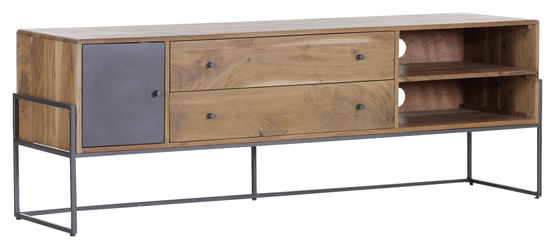LOWBOARD Akazie massiv Naturfarben - Anthrazit/Naturfarben, Natur, Holz/Metall (175/60/47cm) - Lomoco