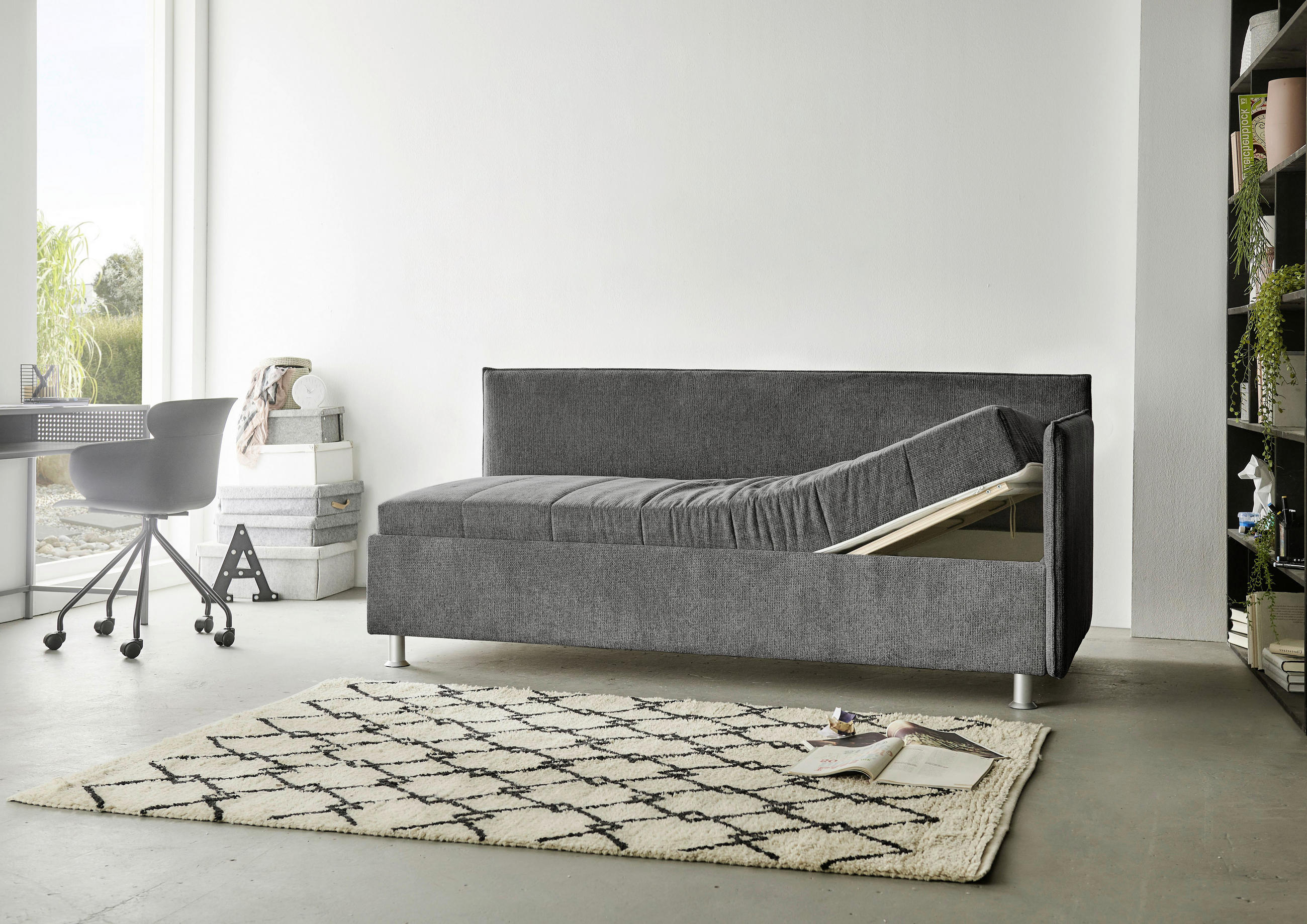 Thumbnail - Beldomo - Sleep Polsterliege, Anthrazit, Textil, furniert, H3, Höhe ca. 21 cm, 100x200 cm, Goldenes M, Made in EU, Bezug...