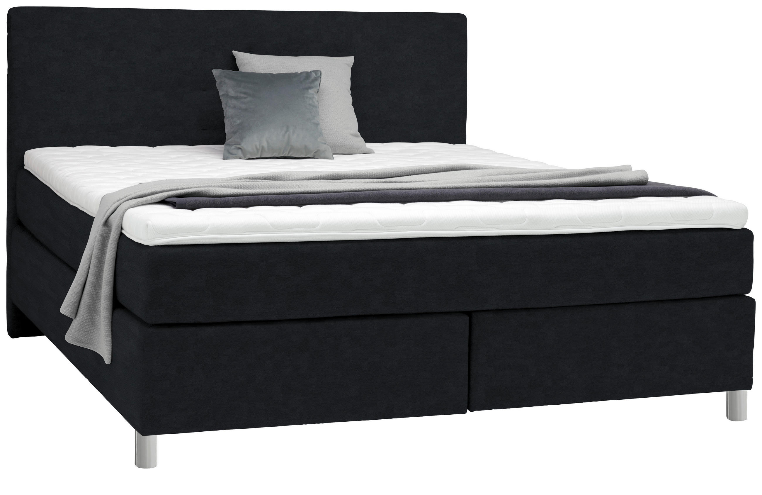 BOXSPRINGBETT 180/200 cm  in Schwarz  - Chromfarben/Schwarz, KONVENTIONELL, Kunststoff/Textil (180/200cm) - Voleo
