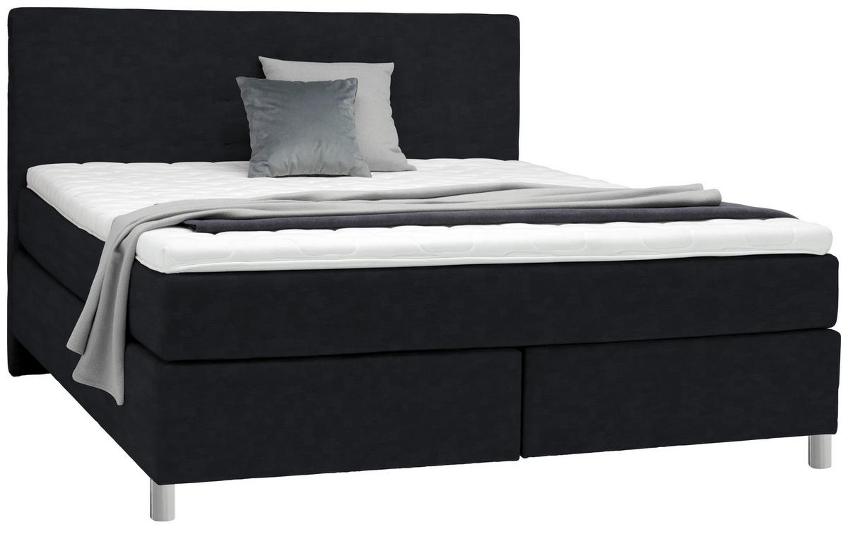 BOXSPRINGBETT 180/200 cm  in Schwarz  - Chromfarben/Schwarz, KONVENTIONELL, Kunststoff/Textil (180/200cm) - Voleo