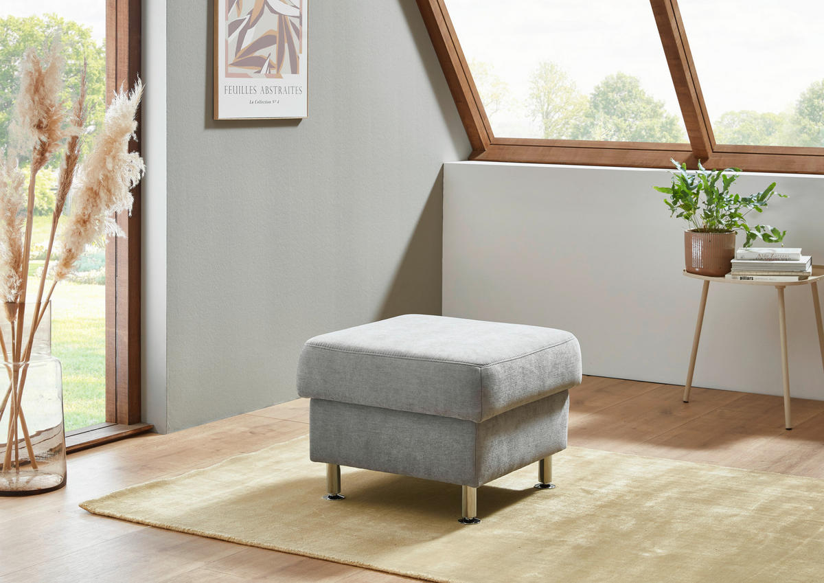 HOCKER in Textil Grau  - Alufarben/Grau, KONVENTIONELL, Textil/Metall (60/46/60cm) - Beldomo Comfort