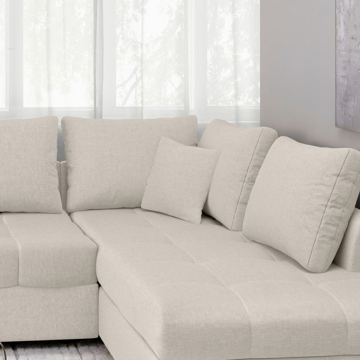 ECKSCHLAFSOFA in Weiss Textil   - Weiss/Schwarz, Modern, Holz/Textil (298/202cm) - MID.YOU