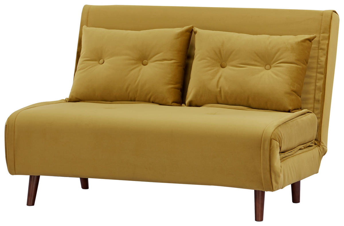 CANAPEA EXTENSIBILĂ textil galben  - galben/culoare lemn mesteacăn, Design, lemn/textil (122/81/88cm) - Livetastic