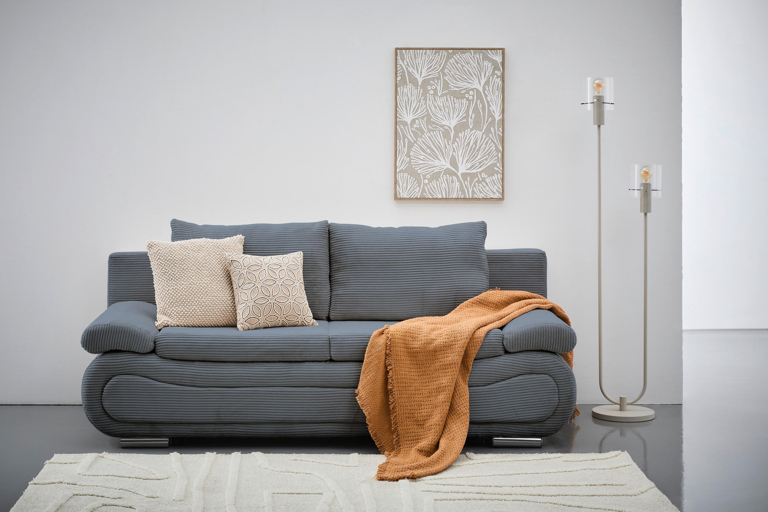 SCHLAFSOFA  mit Bettfunktion erhältlich Cord Anthrazit  - Chromfarben/Anthrazit, Design, Textil/Metall (200/78/90cm) - Venda