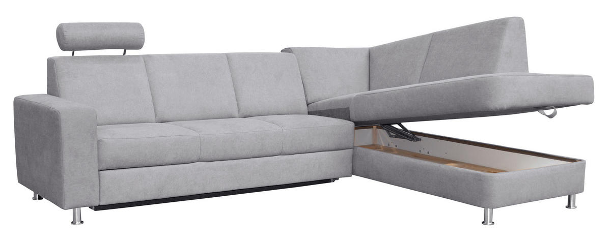 SEDEŽNA GARNITURA, gladka tkanina siva  - barve kroma/siva, Design, tekstil (256/198cm) - Xora