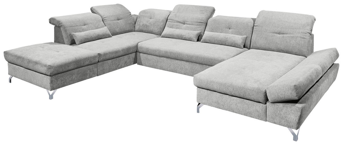 WOHNLANDSCHAFT Schlammfarben Mikrovelours  - Schlammfarben/Silberfarben, MODERN, Textil/Metall (245/350/168cm) - MID.YOU