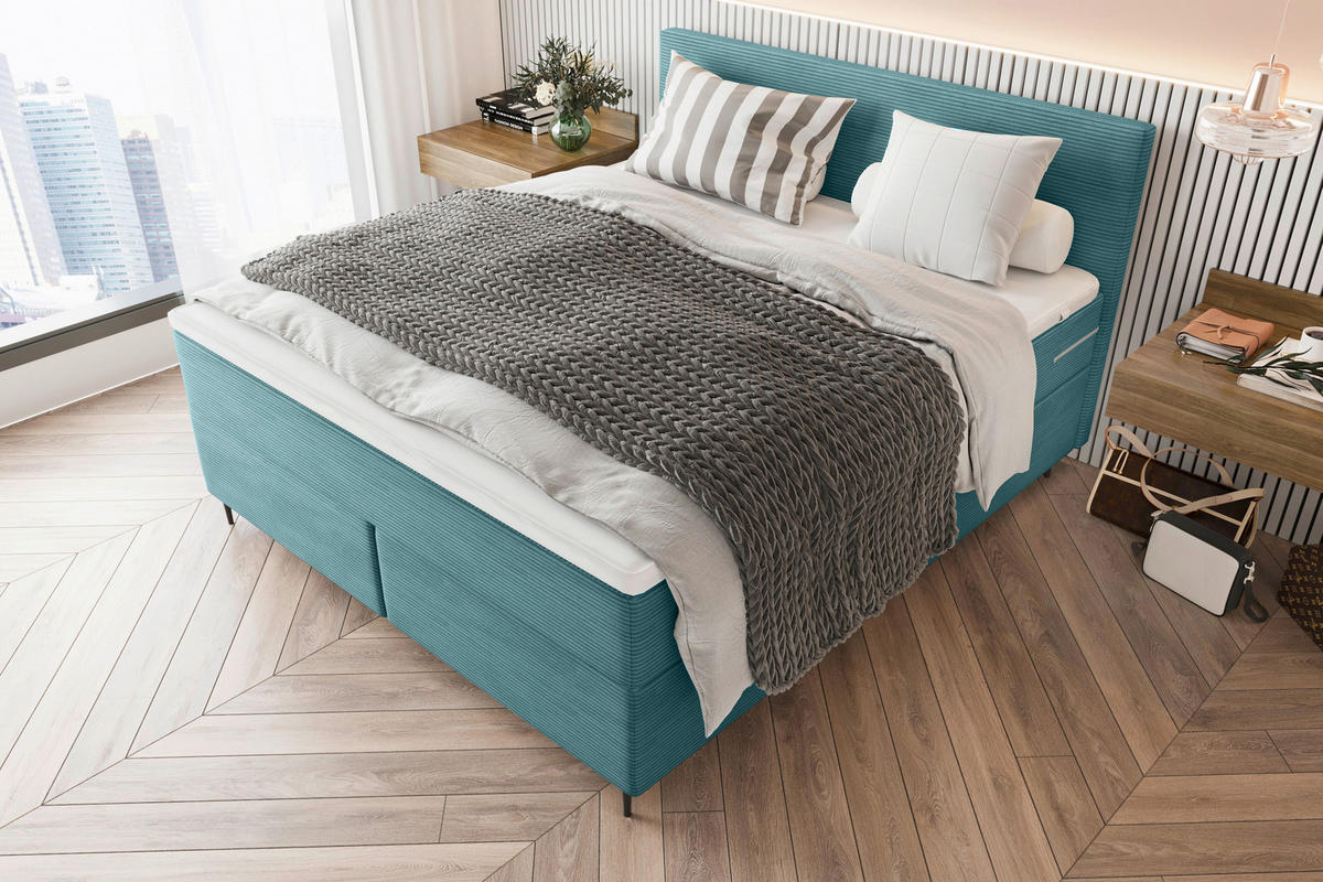 BOXSPRINGBETT 180/200 cm  in Türkis  - Türkis/Schwarz, Konventionell, Textil/Metall (180/200cm) - Carryhome