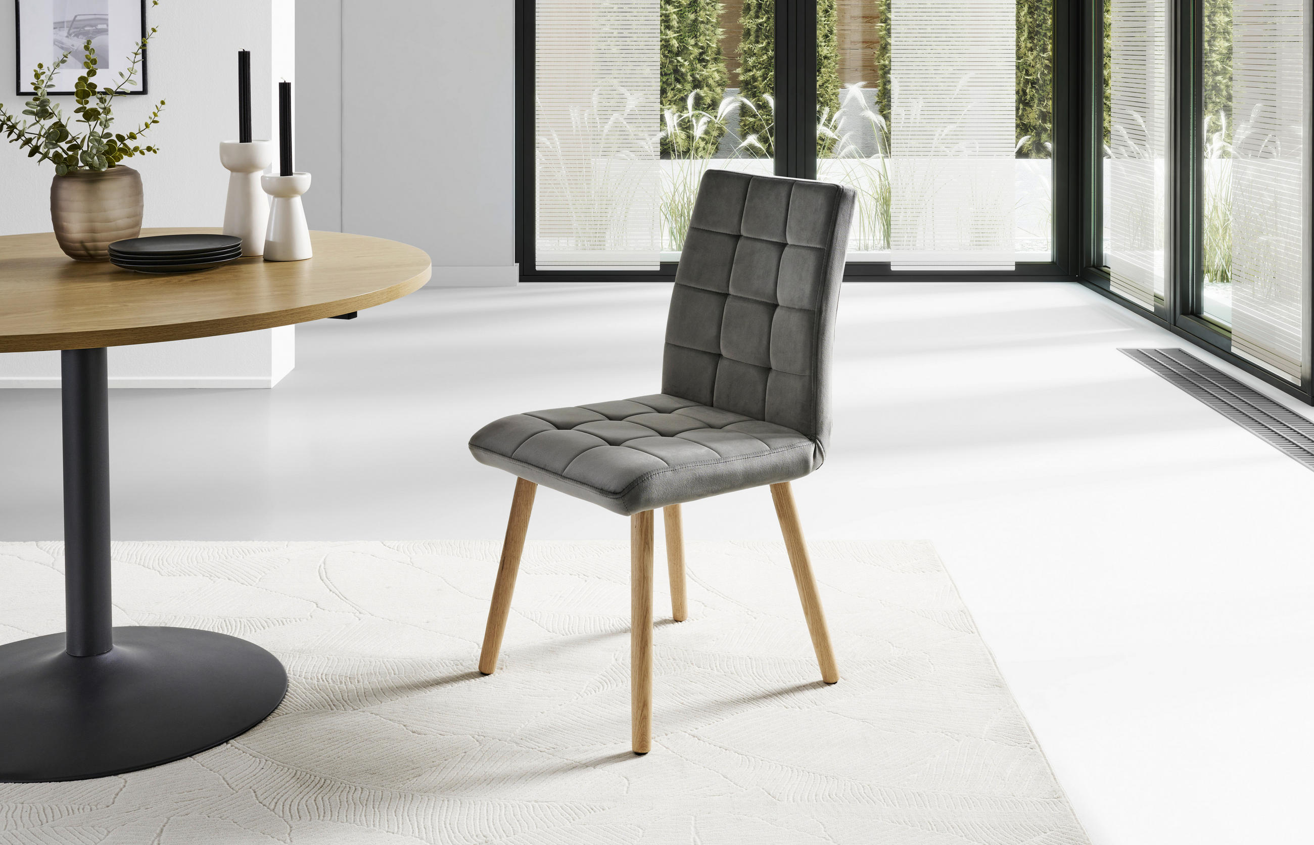 STUHL  in Samt Holz, Textil  - Eichefarben/Grau, MODERN, Holz/Textil (47/89/61cm) - MID.YOU