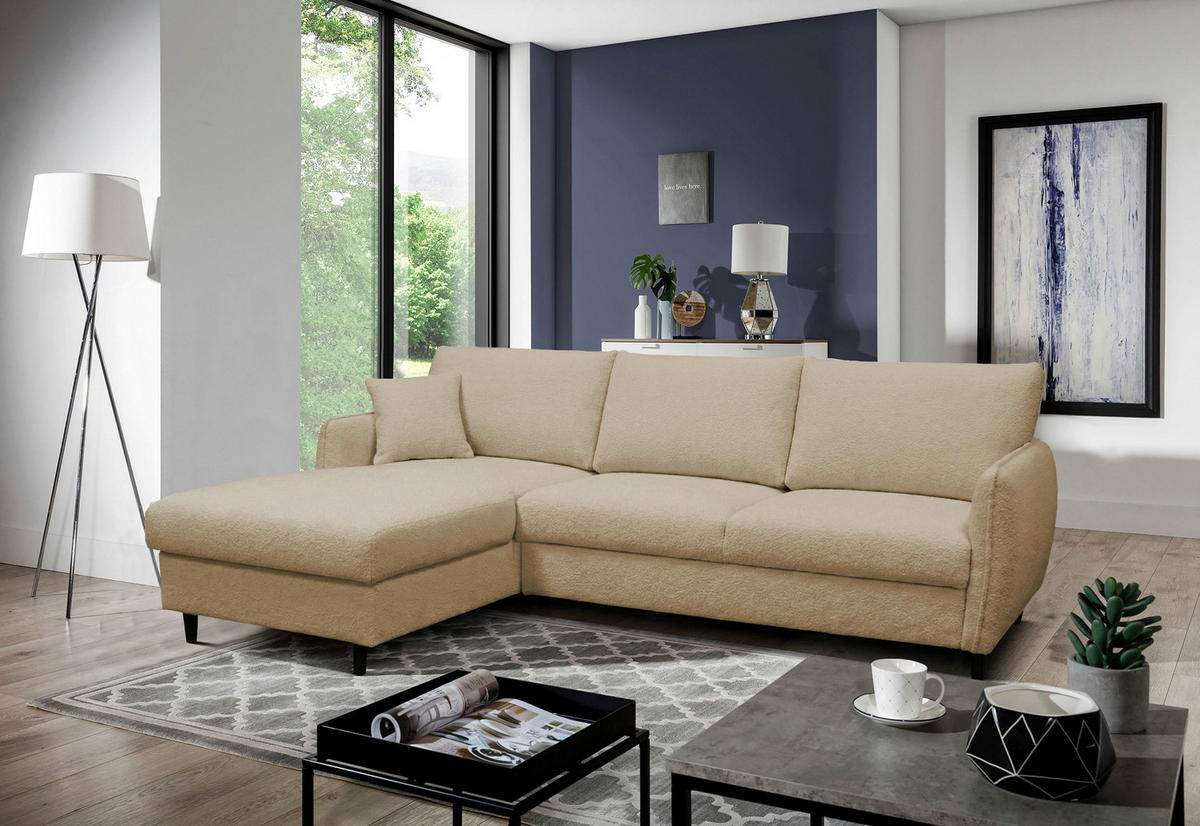 ECKSOFA LAPIT in Chenille Beige  170/240 cm  - Beige/Schwarz, Design, Holz/Textil (170/240cm) - MID.YOU