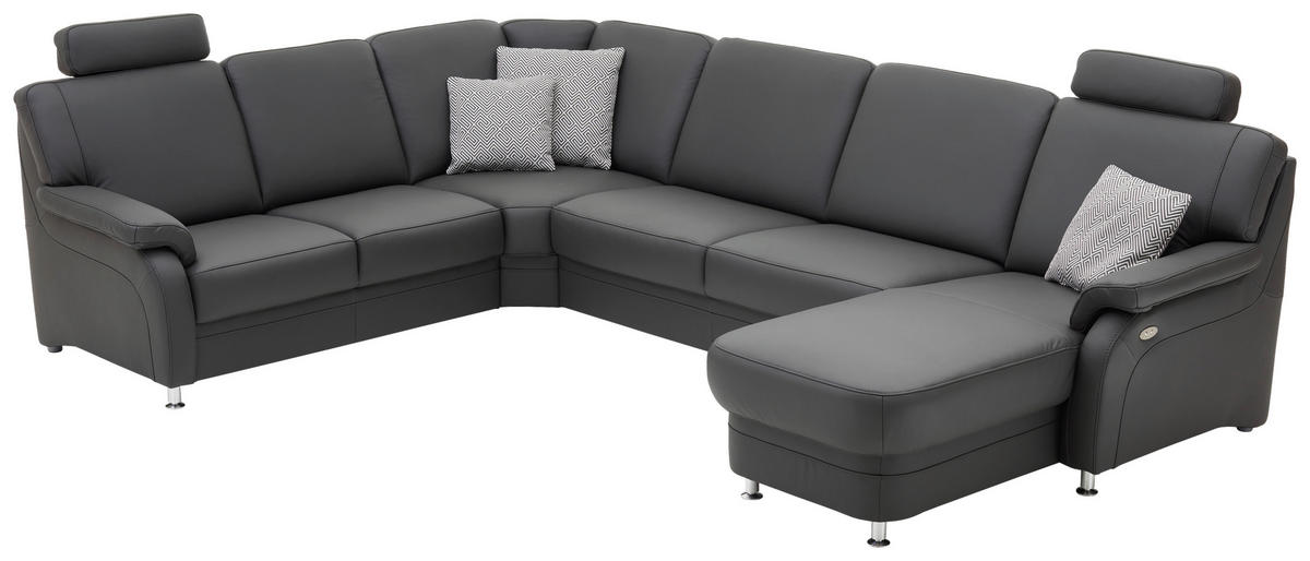 WOHNLANDSCHAFT in Echtleder Anthrazit  - Anthrazit/Alufarben, Konventionell, Leder/Metall (239/329/165cm) - Beldomo Premium
