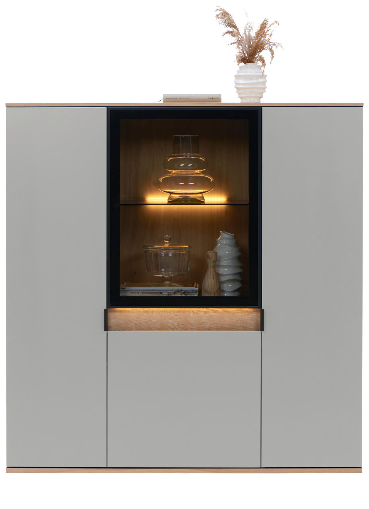 VYSOKÁ KOMODA, šedá, barvy dubu, 130,5/134,6/42 cm - šedá/barvy dubu, Design, kov/kompozitní dřevo (130,5/134,6/42cm) - Dieter Knoll