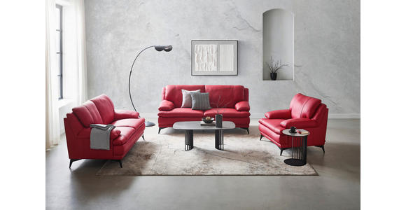 2,5-SITZER Rot Echtleder  - Rot/Schwarz, Design, Leder/Metall (212/92/98cm) - Novel