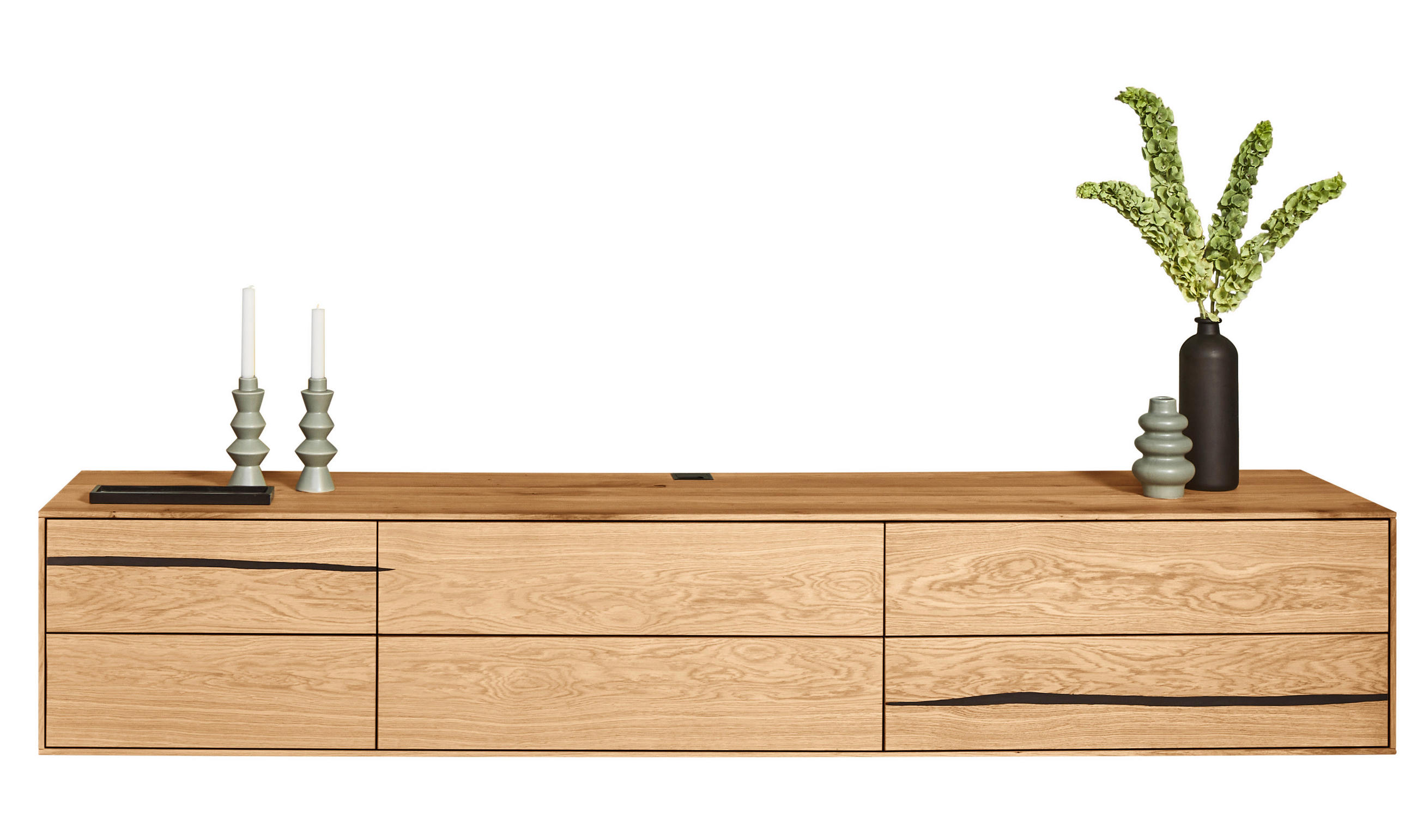 LOWBOARD massiv 248/44/50 cm 2 Schublade(n) hängend, Beleuchtung  - Eichefarben, Natur, Holz (248/44/50cm) - Waldwelt
