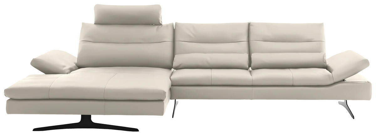 ECKSOFA  in Echtleder Ecru  158/342 cm  - Ecru/Schwarz, MODERN, Leder/Metall (158/342cm) - Chilliano